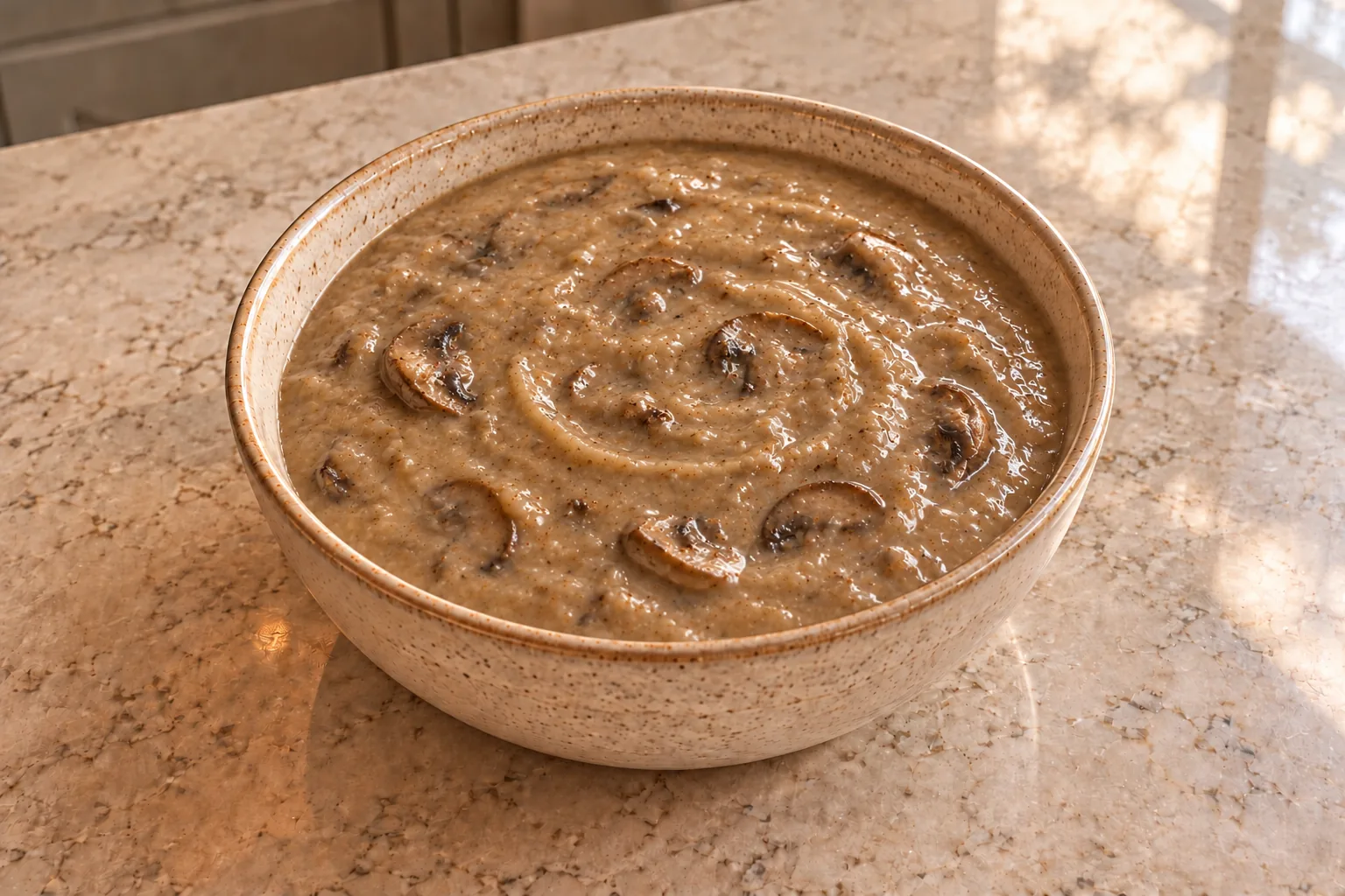 Mushroom onion gravy with cauliflower for Full GAPS, with sautéed mushroom slices in a creamy vegetable base