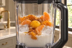 Coconut milk butternut squash raw egg yolk clementine ice vanilla and spice in the Ninja BN801
