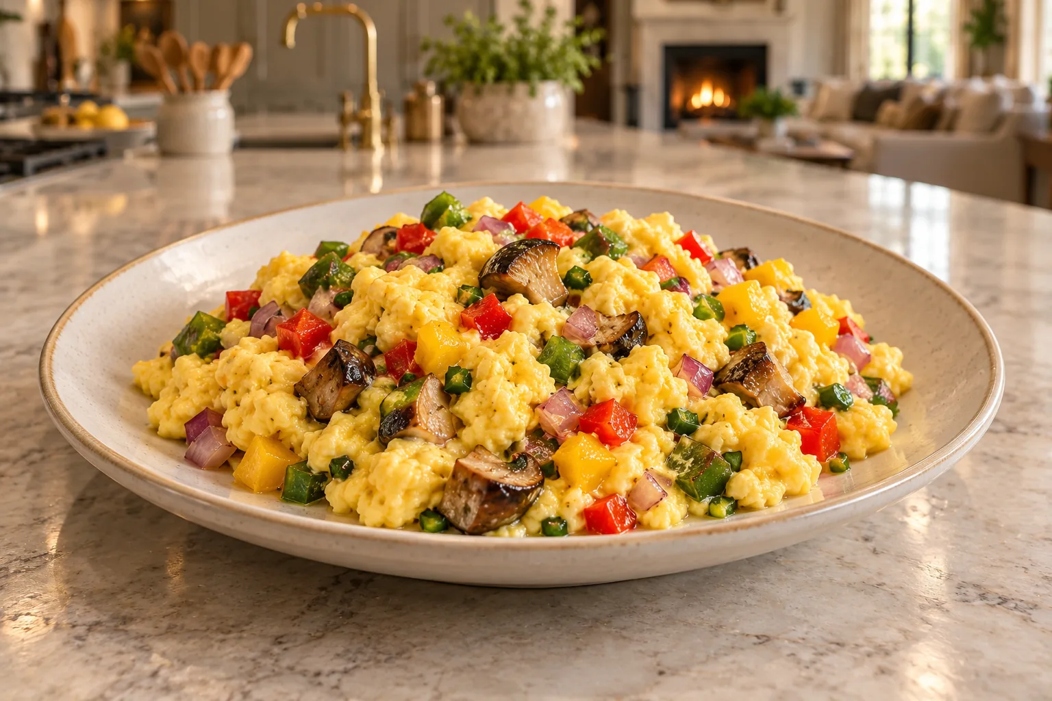 Rainbow vegetable scrambled eggs for Full GAPS on a cream plate
