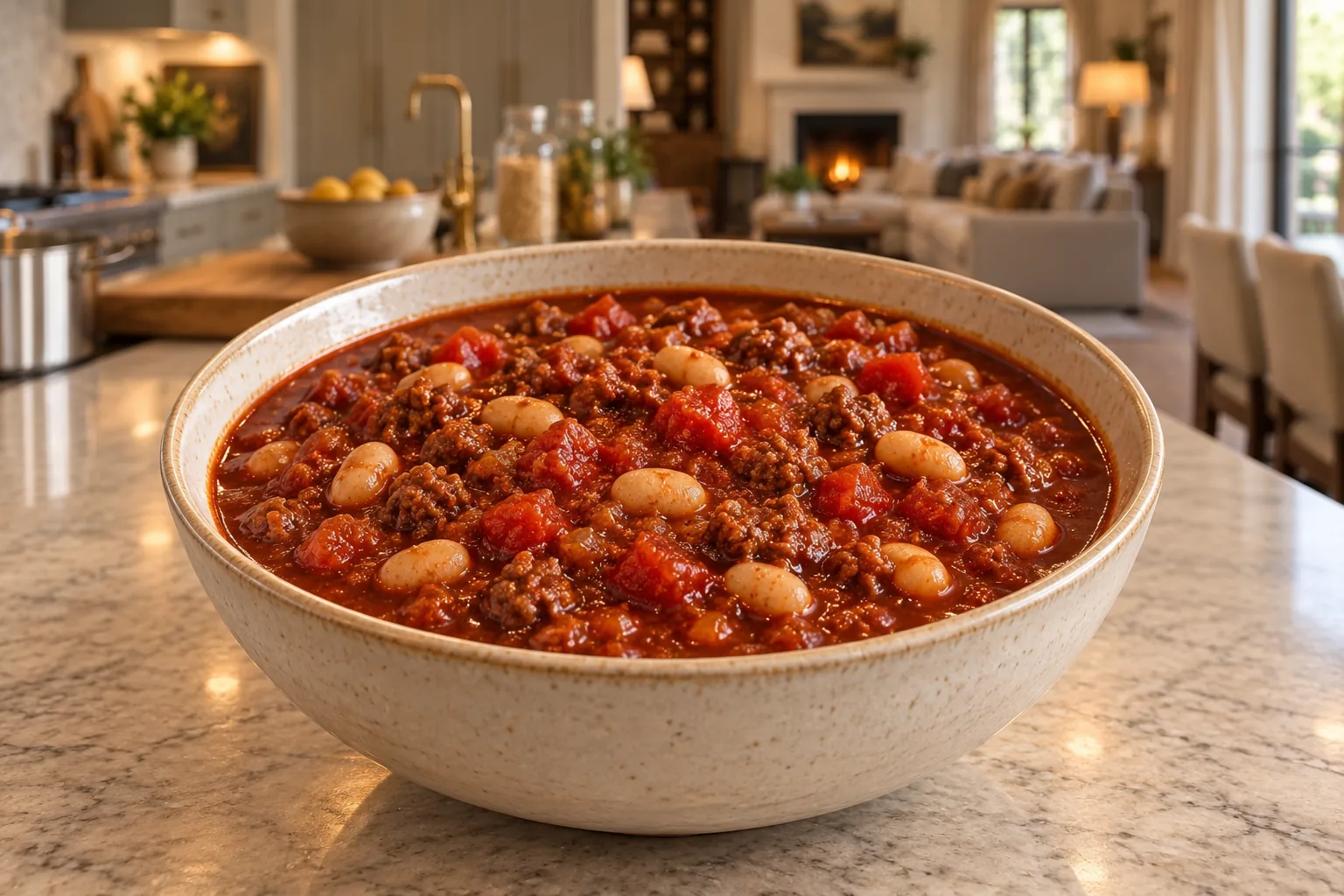 Sprouted navy bean beef chili for Full GAPS in a cream bowl