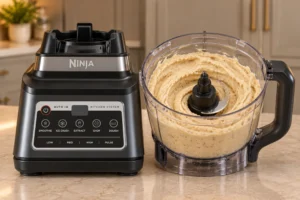 Thick creamy navy bean dip in the Ninja BN801 food-processor bowl