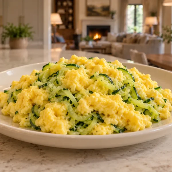 Zucchini scrambled eggs for Full GAPS on a cream plate