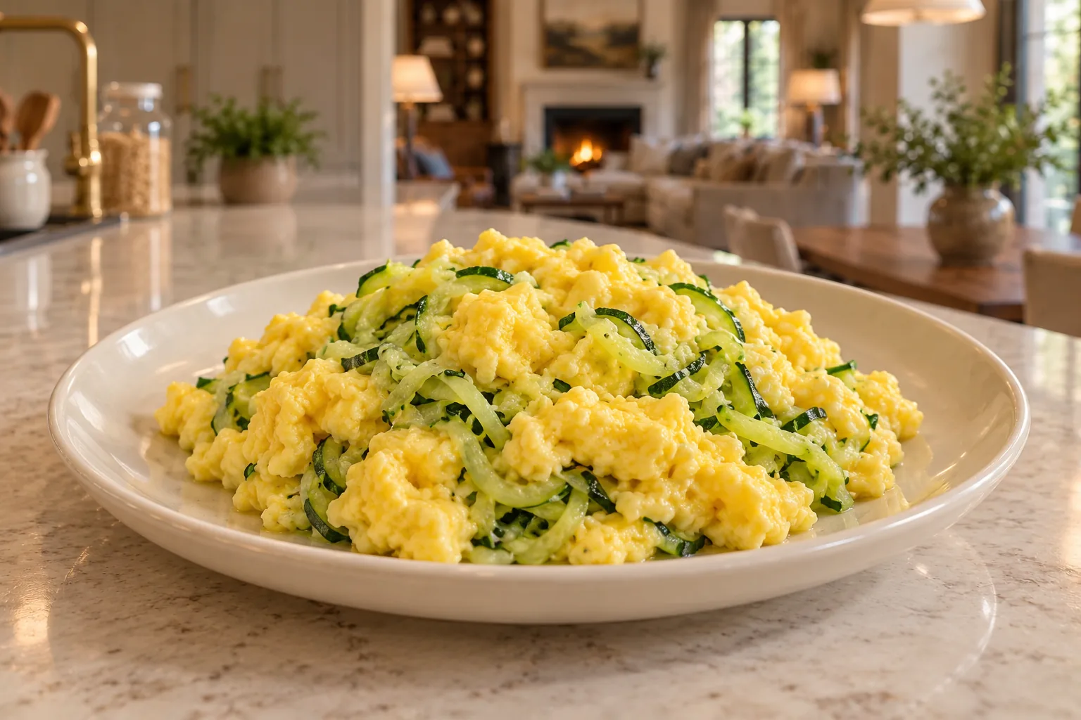 Zucchini scrambled eggs for Full GAPS on a cream plate