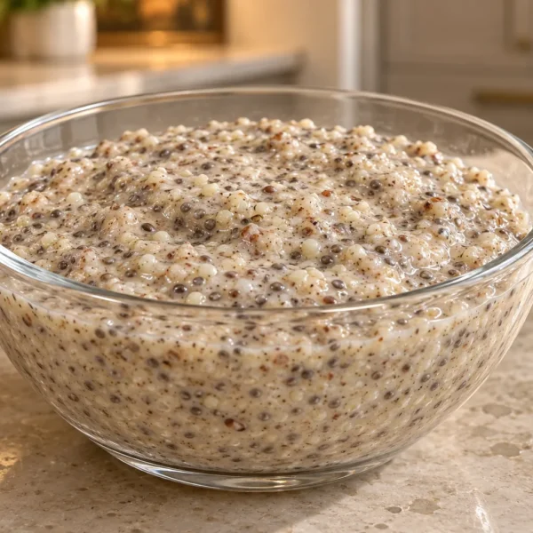 One serving of thick 24-hour fermented hemp and chia porridge for later Full GAPS