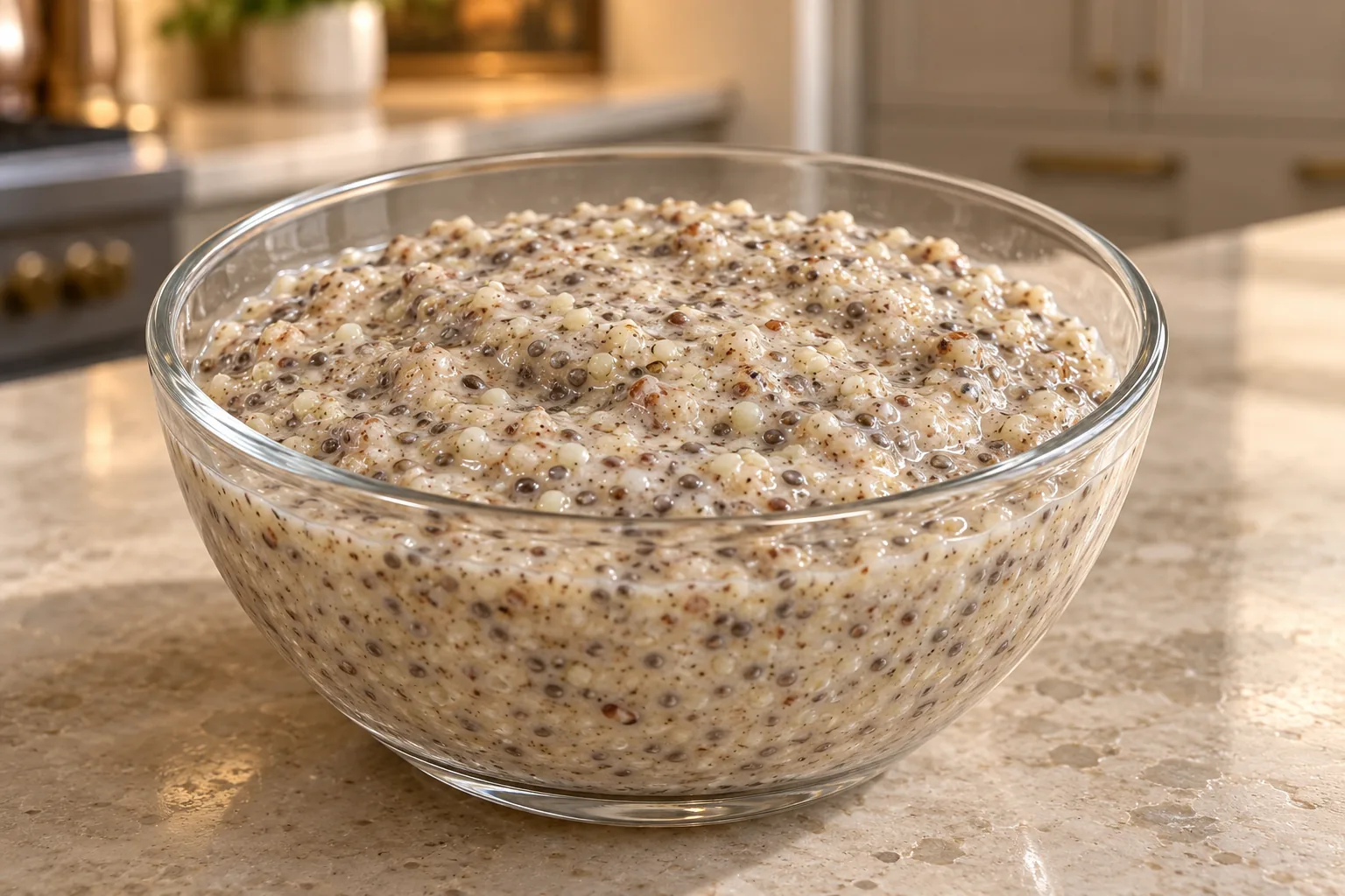 One serving of thick 24-hour fermented hemp and chia porridge for later Full GAPS