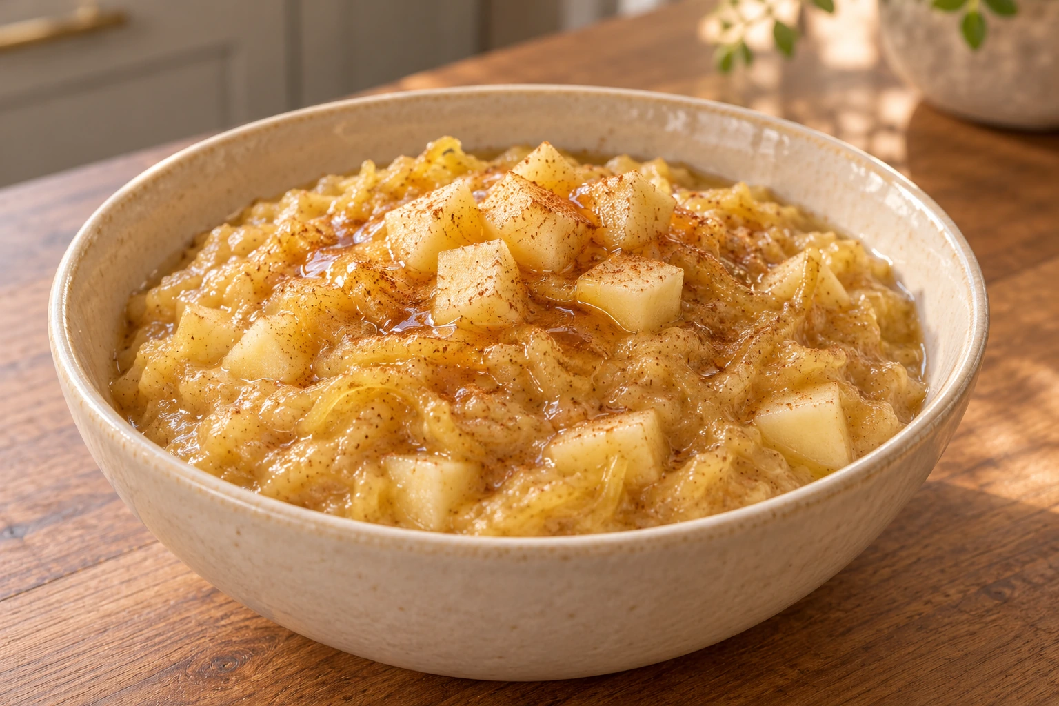Full GAPS apple spaghetti squash breakfast porridge with peeled apple, cinnamon, and raw honey