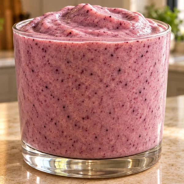 Creamy banana blackberry ice cream shake for Full GAPS in a clear glass
