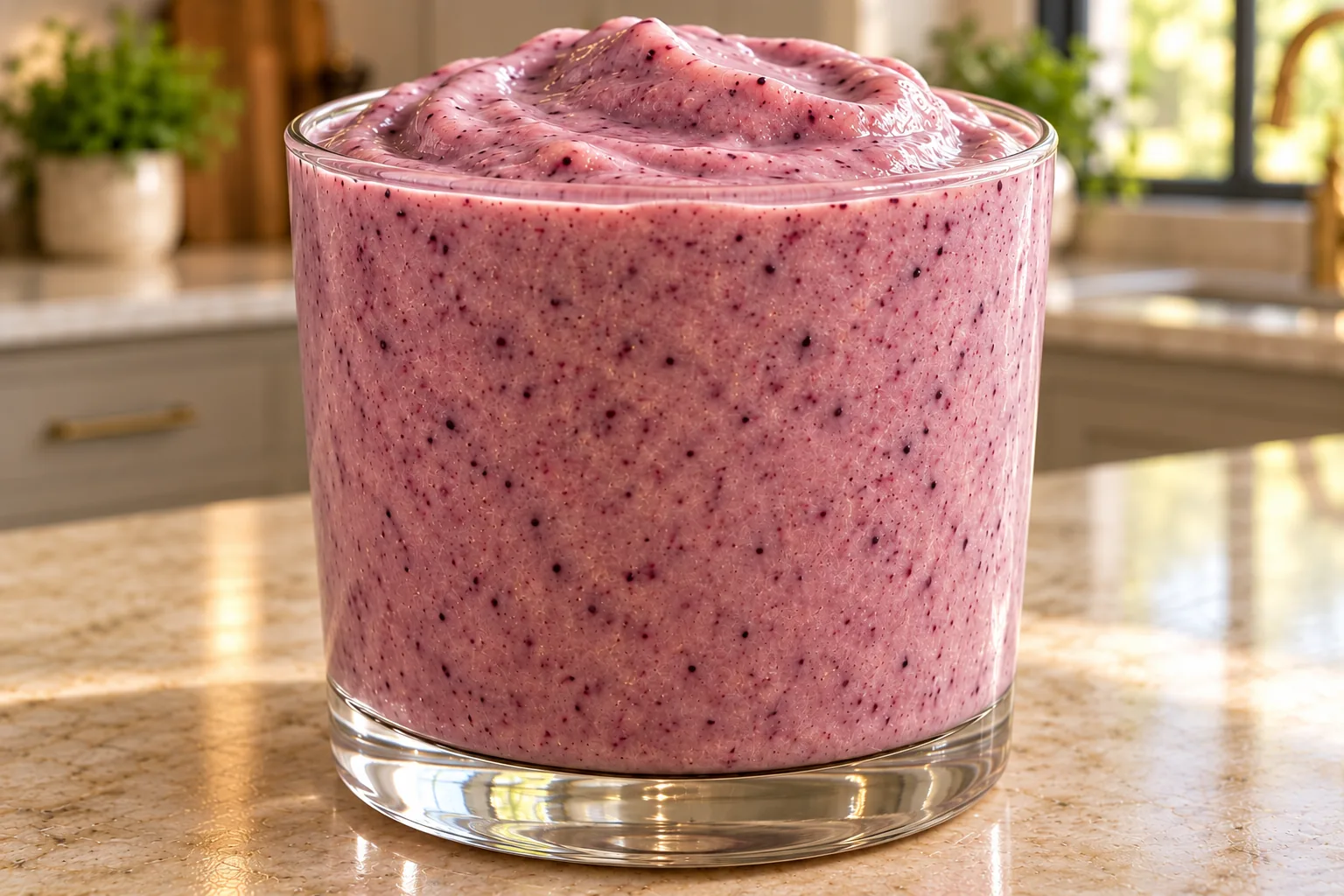 Creamy banana blackberry ice cream shake for Full GAPS in a clear glass
