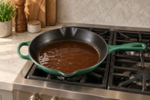 Beef pan jus reduced by half in an Artichaut skillet for Full GAPS