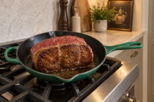 Beef top round roast browned in an Artichaut skillet before oven roasting for Full GAPS
