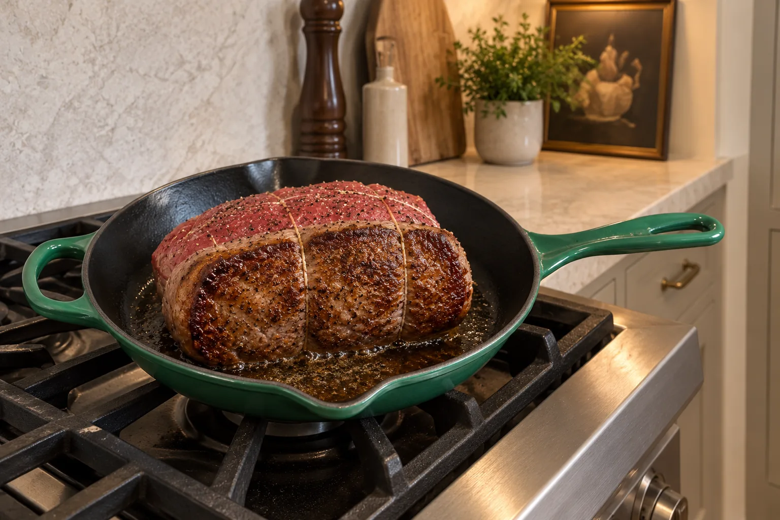 Beef top round roast browned in an Artichaut skillet before oven roasting for Full GAPS