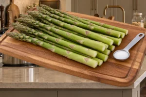 Trimmed raw asparagus and measured sea salt before blanching