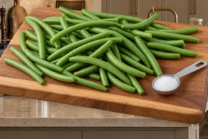 Trimmed raw green beans and measured sea salt before blanching