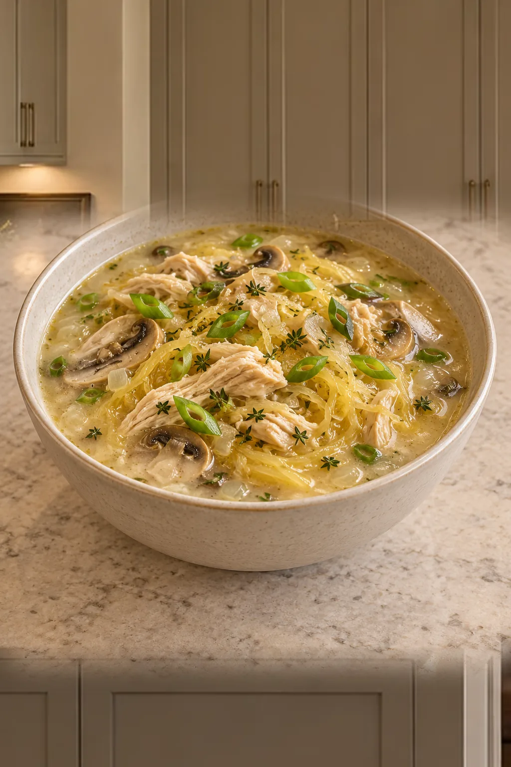 Chicken Tetrazzini Soup with Spaghetti Squash