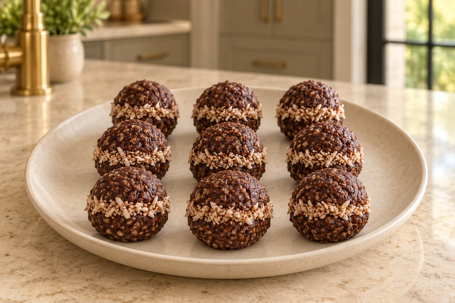 Nine chocolate coconut fudge bites for Later Full GAPS with narrow cocoa-coconut stripes