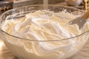 Honey meringue ribbons folded into cultured sour cream