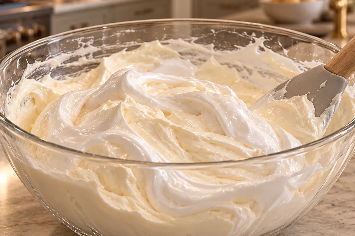 Honey meringue ribbons folded into cultured sour cream