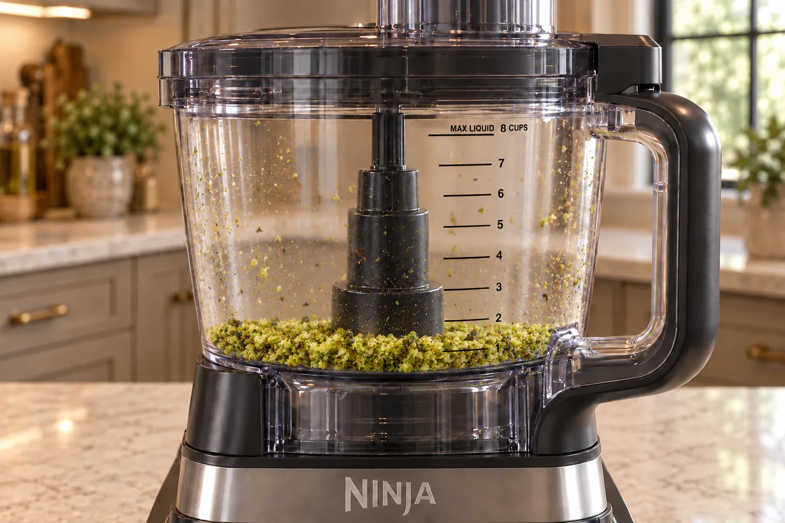 One cup roasted broccoli pulsed to a fine crumb at the one-cup line in the true-size Ninja BN801 processor