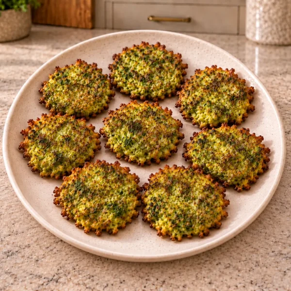 Eight small curry broccoli fritters for Full GAPS with crisp lacy edges and golden skillet patches