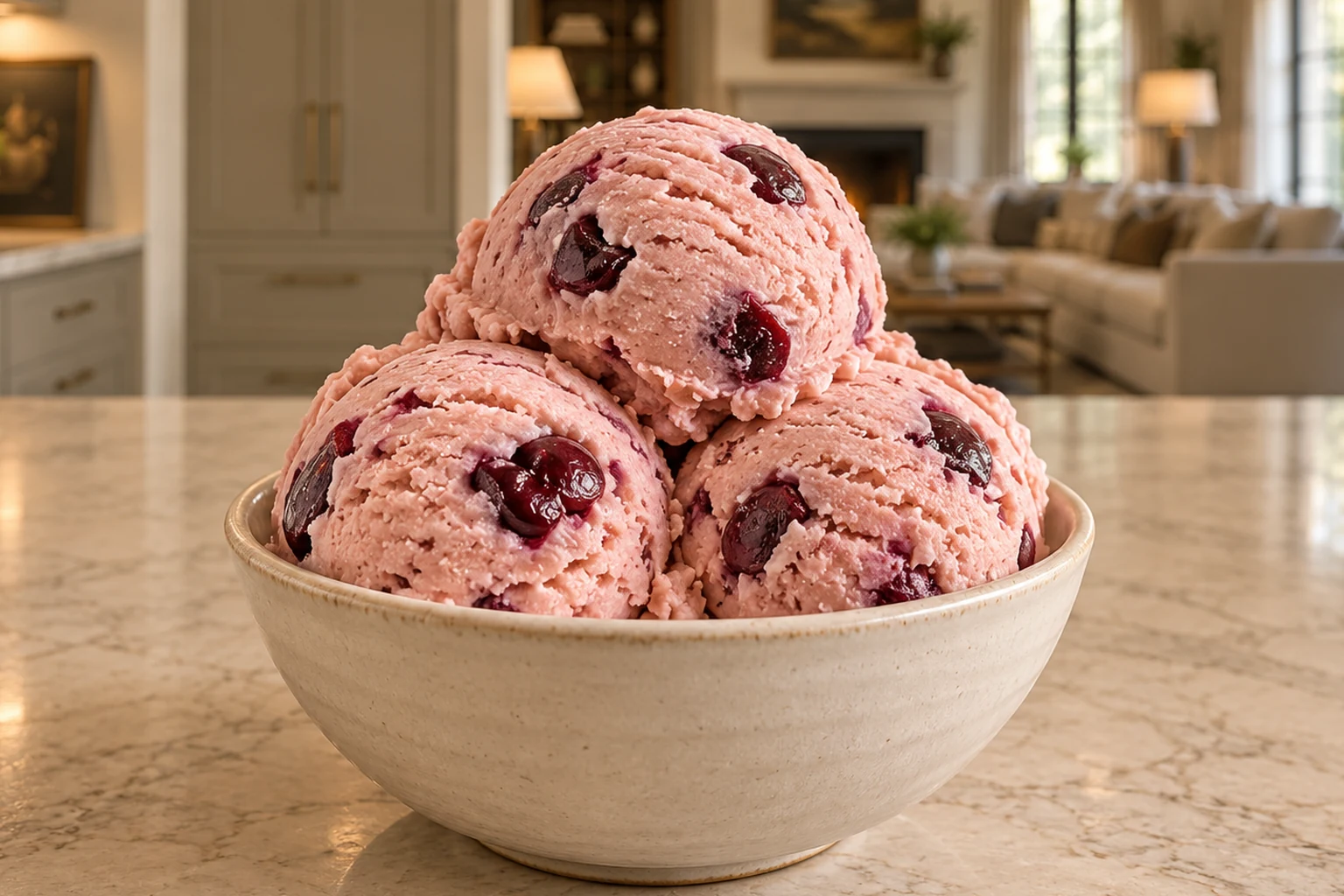 Dairy-free cherry cheesecake ice cream in the WFLI Photo House kitchen