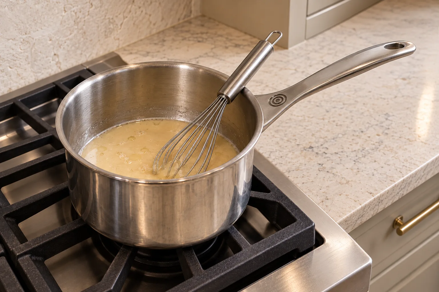 Shallow pale coconut milk, honey and coconut oil mixture for Full GAPS before heating in a stainless saucepan