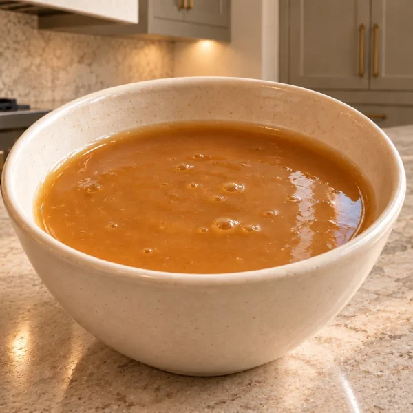 Light thin dairy-free coconut caramel sauce for Full GAPS in a small cream ceramic bowl