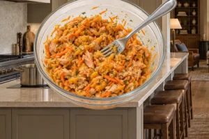 Wild salmon, grated carrot, home-cooked squash, tahini, gelatin, and dill mixture for Full GAPS egg-free salmon patties