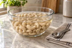 Raw cashews soaking in filtered mineral-salt water for Full GAPS faux sour cream