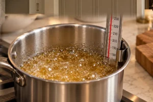 Raw honey and water syrup at 235 to 240 degrees Fahrenheit