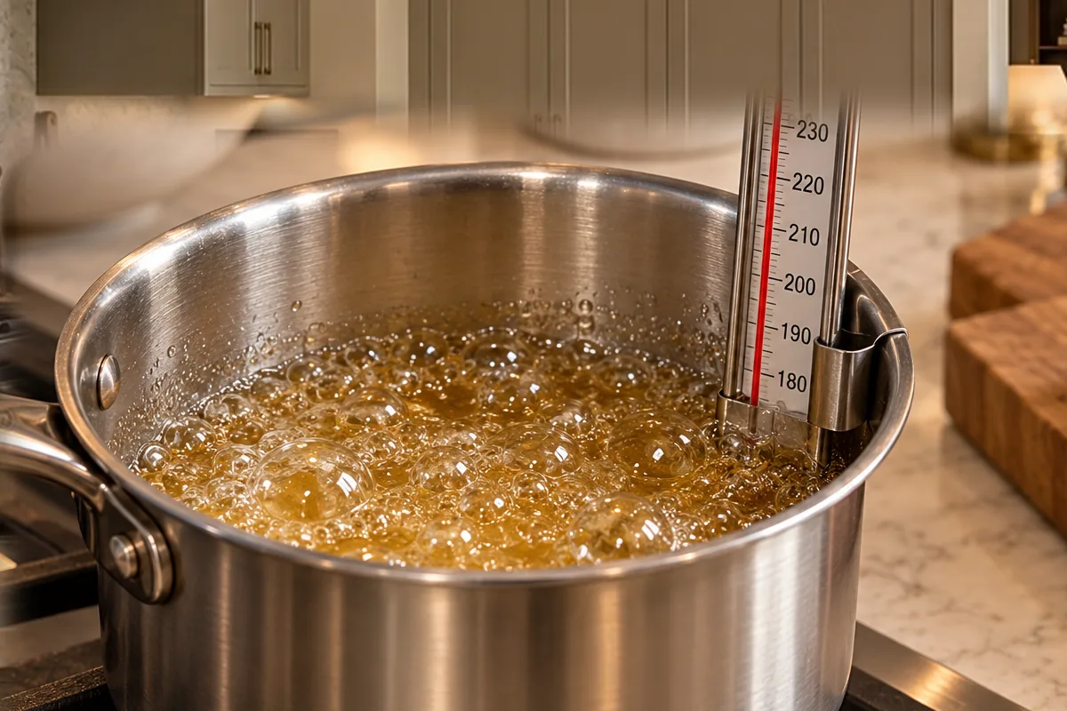 Raw honey and water syrup at 235 to 240 degrees Fahrenheit