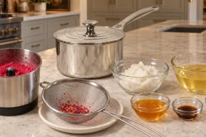 Ground and sifted berry powder with measured chip ingredients