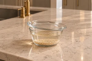Two tablespoons raw white sesame seeds soaking under warm water for Full GAPS za'atar