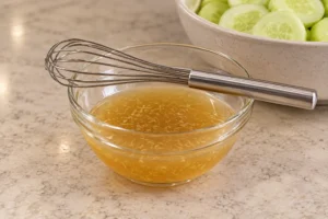 Honey ginger apple cider dressing whisked smooth beside peeled cucumber slices for Full GAPS