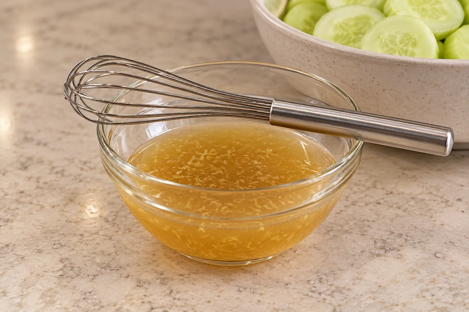 Honey ginger apple cider dressing whisked smooth beside peeled cucumber slices for Full GAPS