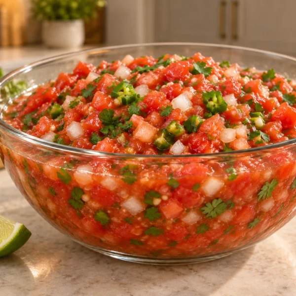 Large bowl of fresh Full GAPS tomato salsa
