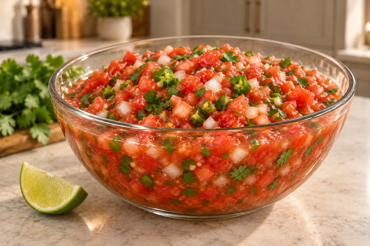 Large bowl of fresh Full GAPS tomato salsa
