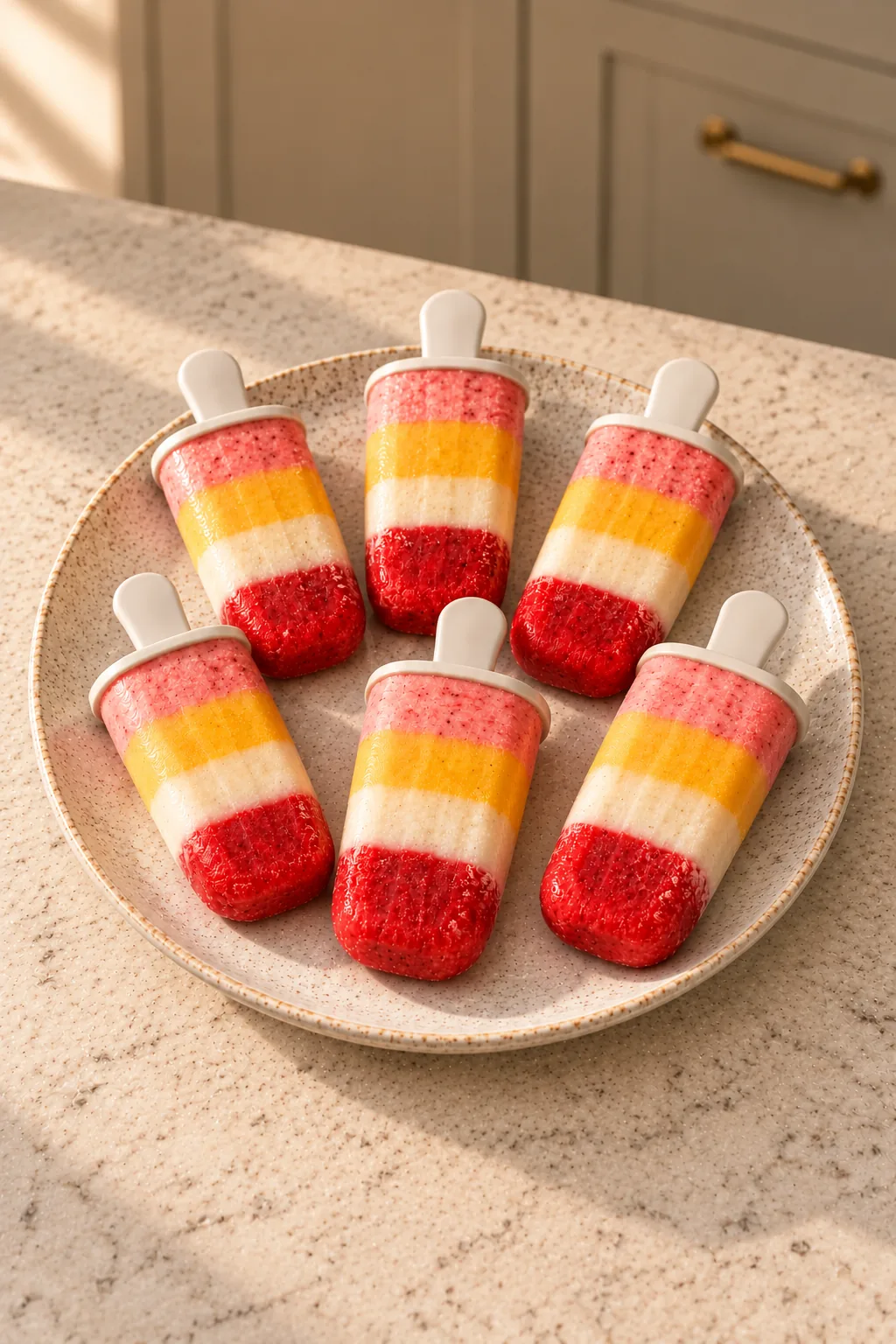 Layered Banana Mango Strawberry Fruit Popsicles