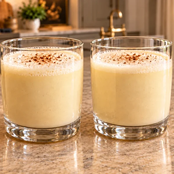 Light coconut milk eggnog for Full GAPS in two glasses with small foam caps and nutmeg