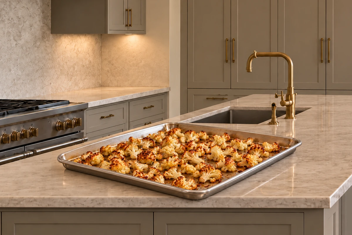 Cauliflower roasted in bacon fat until its edges are caramelized