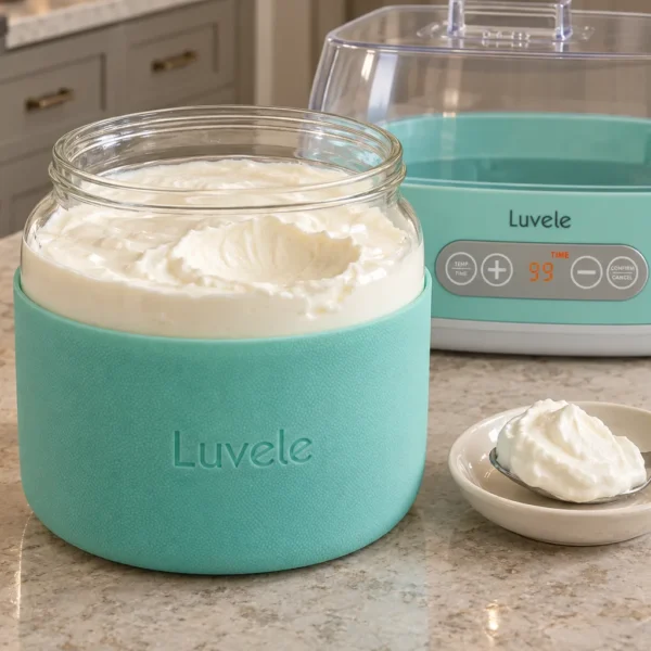 Thick Luvele 24-hour sour cream for Full GAPS in its glass culture jar