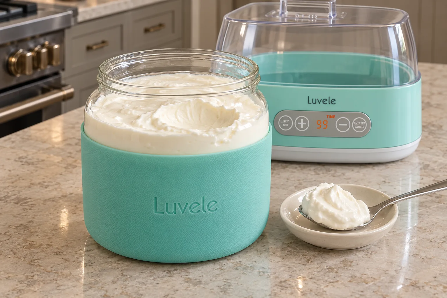 Thick Luvele 24-hour sour cream for Full GAPS in its glass culture jar