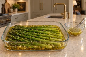 Cooked asparagus pressed into lemon mint vinaigrette before a three-hour Full GAPS marinade