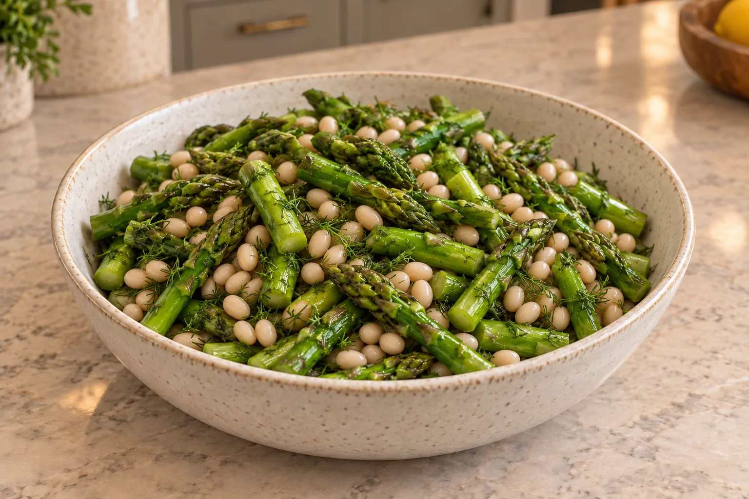 GAPS marinated asparagus and white navy bean salad with lemon and dill