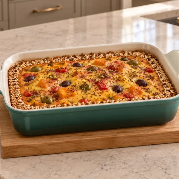 Mediterranean squash and olive crustless quiche for Full GAPS with a sesame border