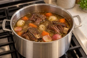 Tender short ribs pulling from the bone in gently simmered za'atar beef stew