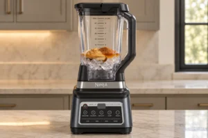 Ice, fermented peanut butter, raw honey, vanilla, cinnamon, and warm water loaded in a Ninja blender for Full GAPS