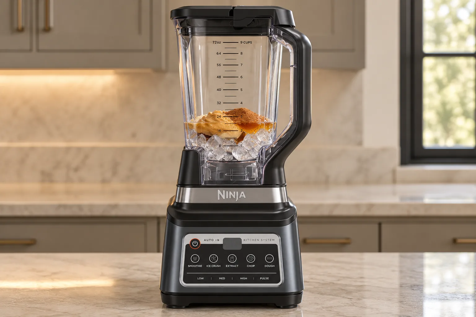 Ice, fermented peanut butter, raw honey, vanilla, cinnamon, and warm water loaded in a Ninja blender for Full GAPS