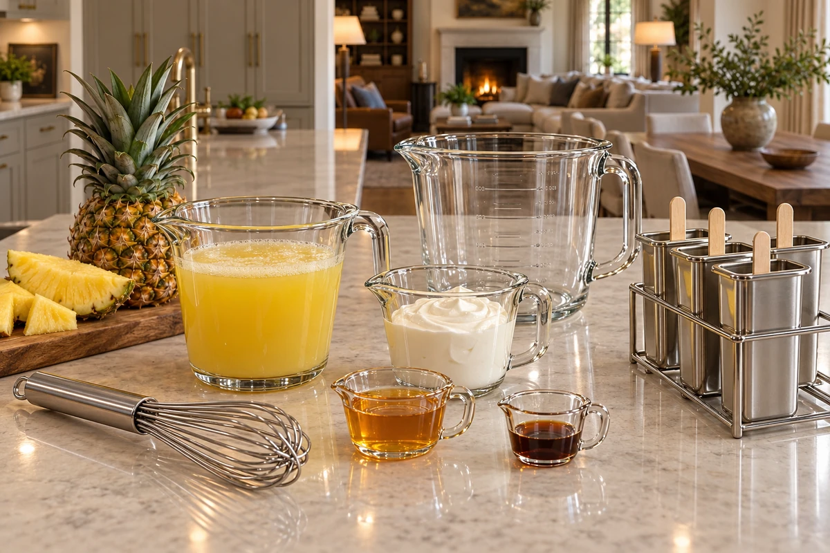 Fresh-pressed pineapple juice, cultured sour cream, raw honey, homemade vanilla, whisk, and molds