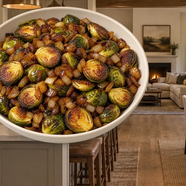 Roasted Brussels sprouts topped with deeply browned onions for Full GAPS in the WFLI Photo House