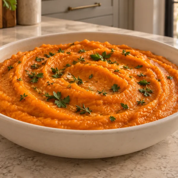Smooth roasted carrot purée with ghee and herbs for Full GAPS